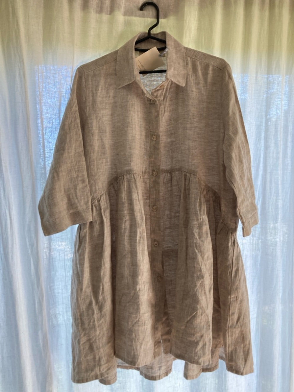 Crown Linen Design Arte Italica Women’s Button-Up Flowy Shirt natural linen s/m